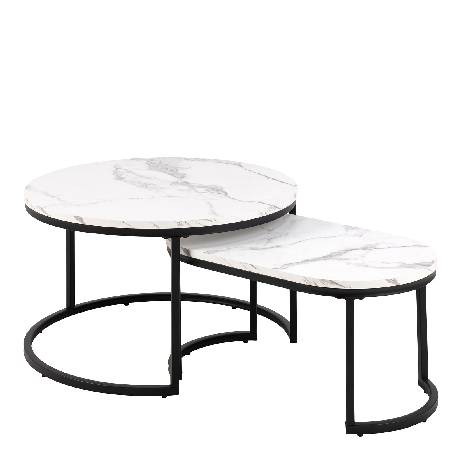 Modern White Marble Coffee Table Set - Round & Pill-Shaped Nesting Tables