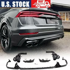 Fit For Audi Q8 SQ8 2019UP Black Rear Bumper Diffuser Lip W/Exhaust Trim Tips 