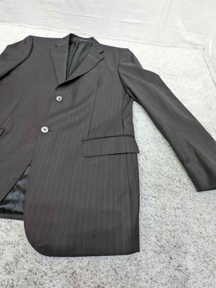 Terno Luigi Bianchi Mantova tamanho 42L listras azuis cinza 100% lã Lana feito na Itália - Imagem 3 de 4