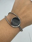 Modernist 925 Sterling Silver Ring Vintage Onyx Cuff Bracelet