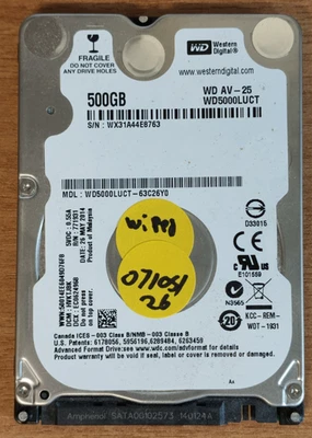 WD AV-25 500GB WD5000LUCT 5400RPM 16MB SATA3 6.0Gb/s 2.5" Laptop HDD Hard Drive - Image 1 of 4