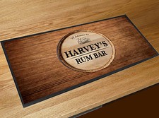 Bar runner Mat Personalised Welcome Rum Bar wood effect keg label bar runner mat