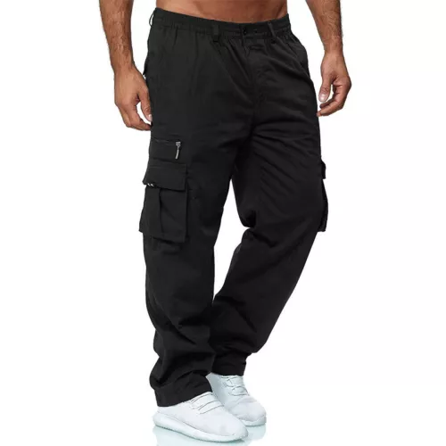 Mens Cargo Pants Lightweight Casual Summer Pants Pocket Elastic Waist Belt - Picture 9 of 19