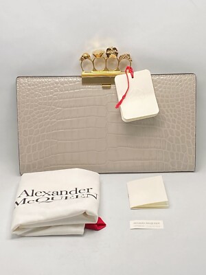 Alexander McQueen Four-Ring Knuckle Clasp Croc Embossed