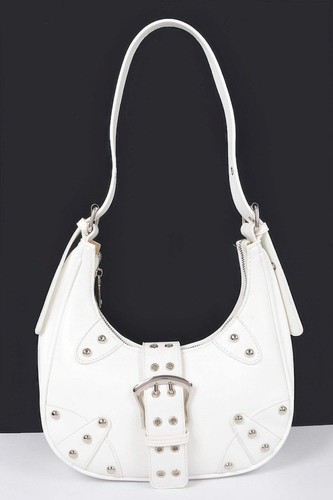 Faux Leather Stud Single Buckle Shoulder Bag - Edgy Design, Versatile Style