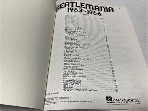 BEATLEMANIA 1963-1966 VOL. I Piano Vocal Guitar Songbook 1986 Sheet Music - Picture 3 of 5