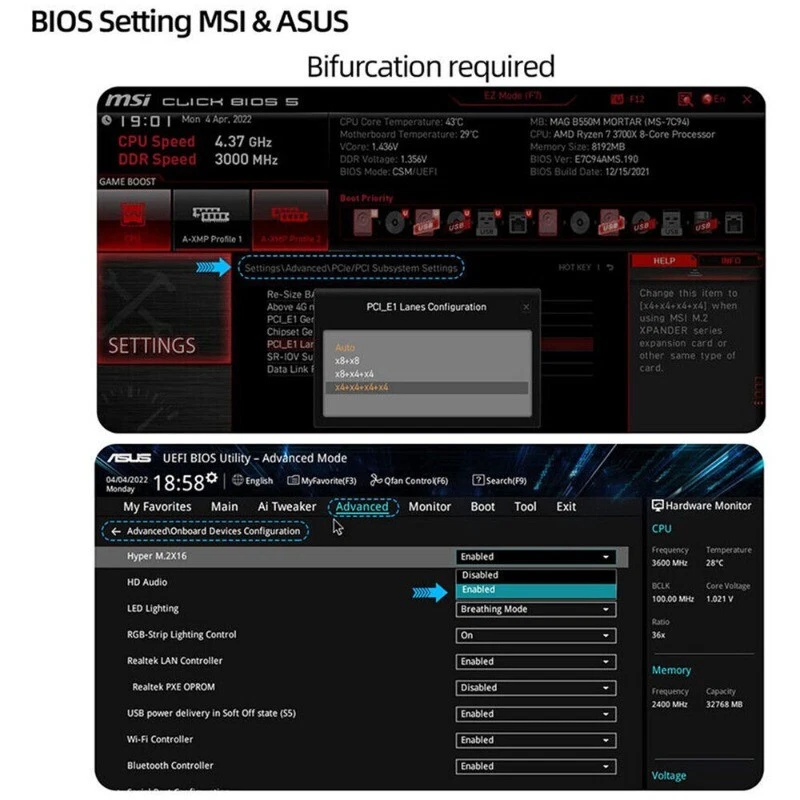 Quad NVMe PCIe Adapter 4 Port M.2 NVMe M KEY SSD to PCIe 4.0 X16 Card Speed NEW - Image 4 of 4