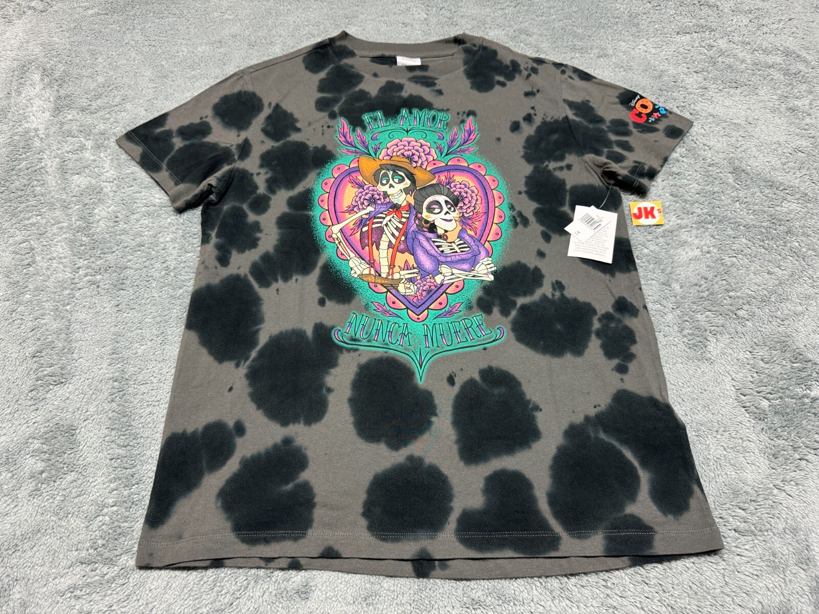 Disney Coco Hector Imelda Tie Dye T-Shirt Adult Small Gray Black Muere Parks