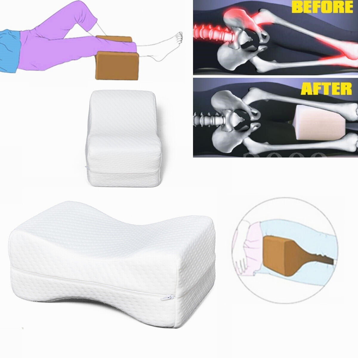 Memory Foam Knee Pillow Leg Wedge Pillow for Side Spine Alignment Pain  Relief