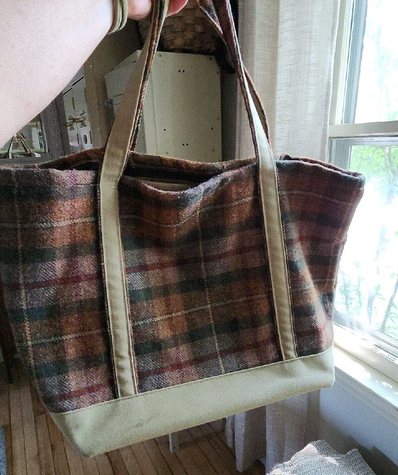 Bolso de Mano Vintage J Peterman LANA MARRÓN A CUADROS Bolso de Lona Cartera Lexington KY 22 X 14 Foto 3 de 4