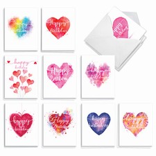 20 Assorted Birthday Notecards Set 4x5.12" w/ Envelopes 10 Designs Line Heart
