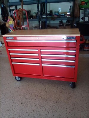 46 In. 9-Drawer Mobile Storage Cabinet With Solid Wood Top, Red
