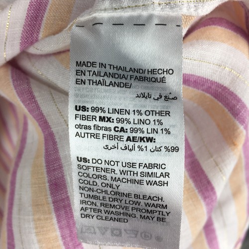 NWOT Chico's Sz 3 No Iron Linen Metallic Stripe Roll Tab Shirt Button Front - Picture 10 of 10