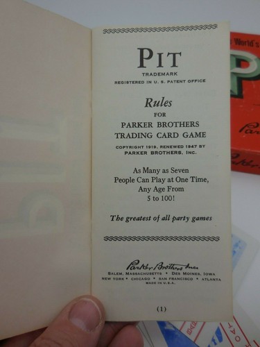 Vintage Parker Brothers Card Game PIT 1962 - Picture 5 of 5