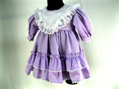 Vtg Mini World Baby Party Dress 9-12 Purple Vintage Ruffles Lace USA