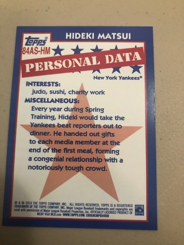 2019 Topps S2 1984 Anniversary #84AS-HM ⚾️ Hideki Matsui ⚾️ NY Yankees 🇺🇸 - Picture 6 of 6