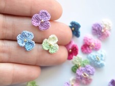 10pcs Crochet Petal Charms With Loop, Multicolour Crocheting Flower Pendants
