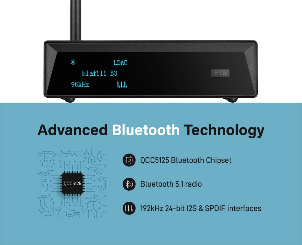 Receptor de audio blafili B3 True HiFi Bluetooth 5.1 LDAC aptX HD Audiophile DAC Foto 3 de 4