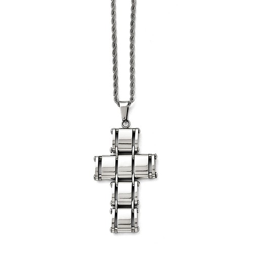 Chisel Stainless Steel Polished Moveable Cross Necklace 22