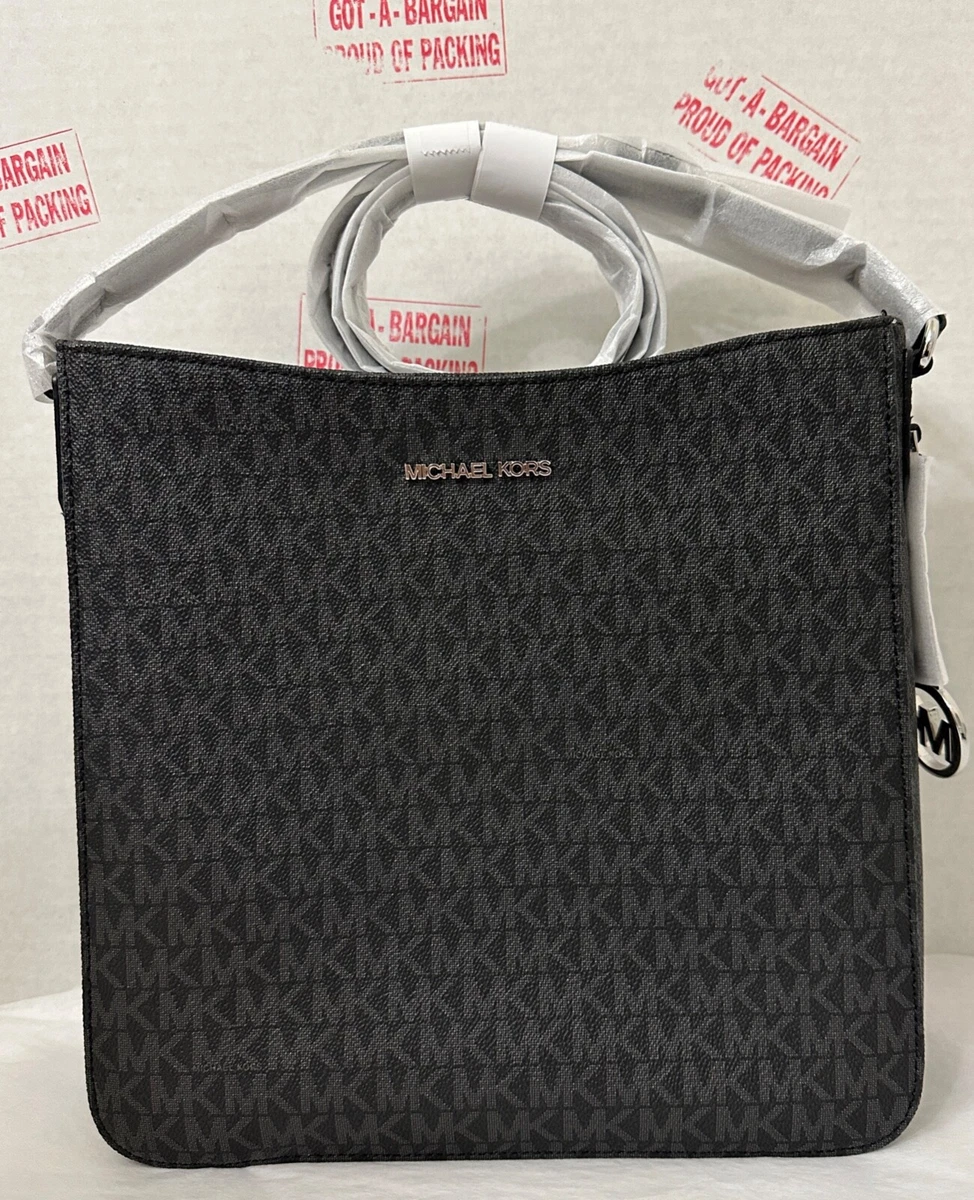 MICHAEL KORS JET SET TRAVEL MESSENGER LARGE CROSSBODY BAG MK SIGNATURE  BLACK