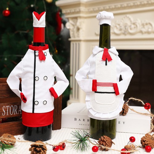 2 Sets Vêtements Chapeaux Du Chef Décors De Noël Couvre-bouteilles La Mariée 2024