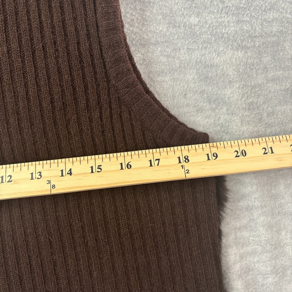 Nina Leonard Real Fur Vest M Wool Angora Back Full Zip Black Brown