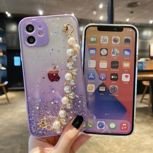 Girl's Bling Glitter Star Diamond Pearl Hand Chain Cover Gradient Clear Case - 第 6/16 張圖片