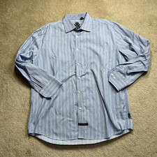 English Laundry Dress Shirt Men's 17.5/34 Blue Stripe Embroidered LS Cotton EUC 