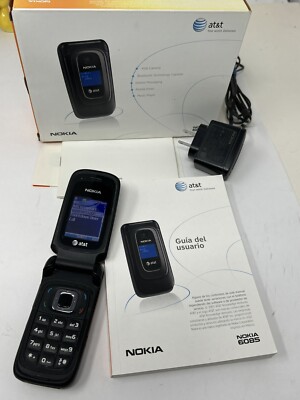 WORKS Nokia 6085 Black Cellular Cell flip Phone in box needs smart chip