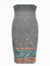 Grey Cotton Blend High Waist Straight Pencil Skirt, Soft and lined.