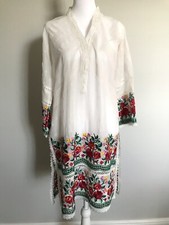 AGHA NOOR Pakistani Kurta Tunic White Red Floral Embroidered Size Small GORGEOUS