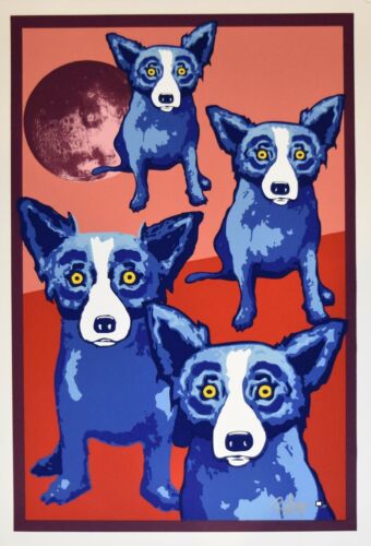 George Rodrigue Blue Dog Vagabond Moon Silkscreen Print Signed Numbered Artwork - 第 1/4 張圖片