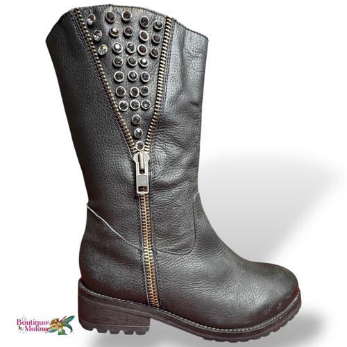 Corral Genuine Crystal Studded Zipper Black Leather Mid Calf Boots Women Sz 9 M