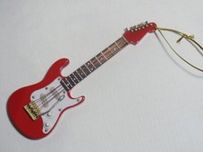 5 1/2" Red Strat Style Handmade Wood Guitar Miniature Christmas Tree Ornament
