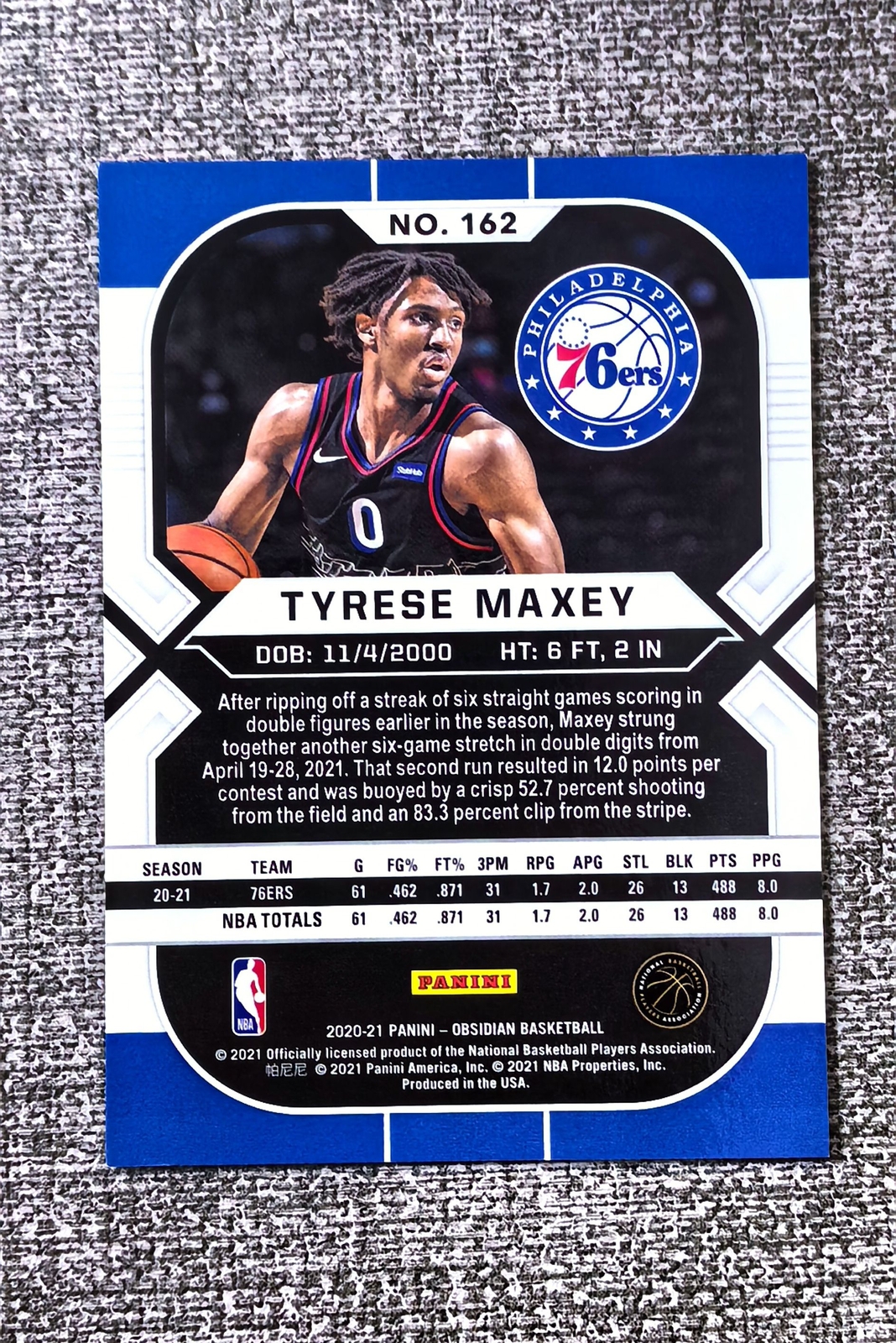 2021 Panini Obsidian Philadelphia 76ers Tyrese Maxey Electric Etch Red