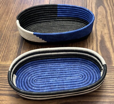 Hand Woven African Coil Basket Bowl Dish Decor Set Of 2 Sisal & Sweetgrass