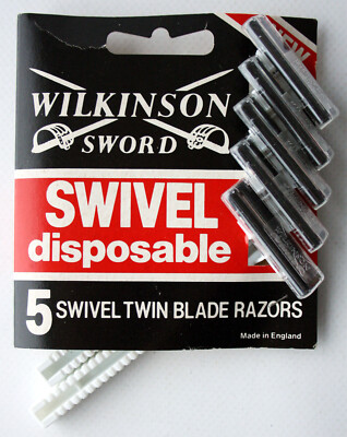 5X VINTAGE 80'S WILKINSON SWIVEL DISPOSABLE TWIN BLADE RAZORS ENGLAND NEW SEALED