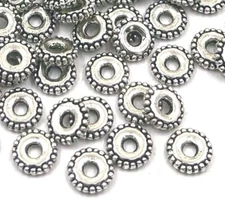 50 Rondelle Daisy Bali Style Antique Silver Pewter Spacer Flat Round beads 5mm 