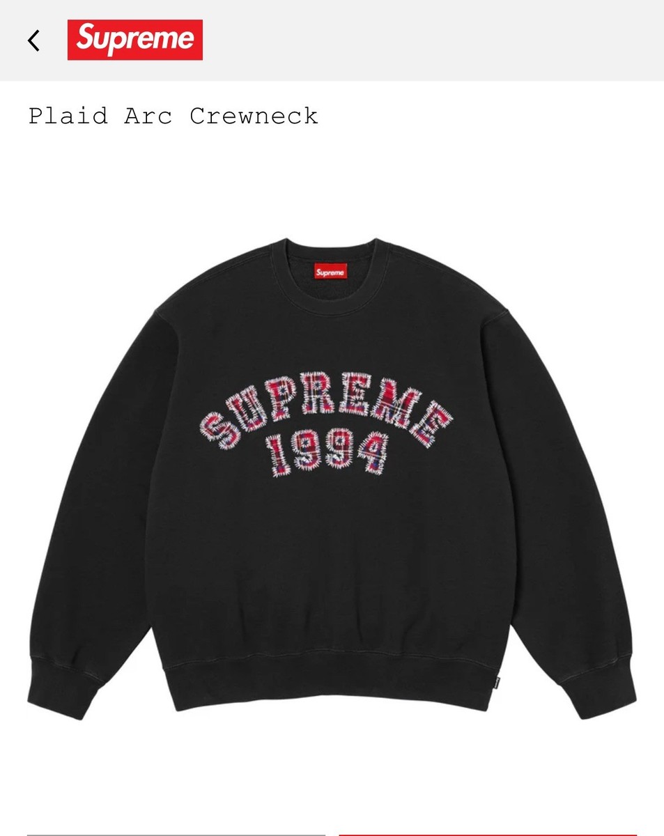 Supreme Plaid Arc Cotton Fleece Crewneck Sweatshirt Black Logo
