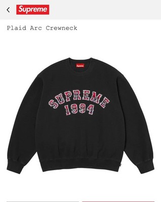 Supreme Plaid Arc Cotton Fleece Crewneck Sweatshirt Black Logo