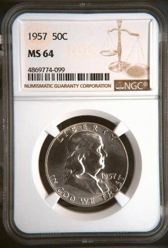1957 Franklin Half Dollar NGC MS64 Mint State Graded Silver 50C Philadelphia