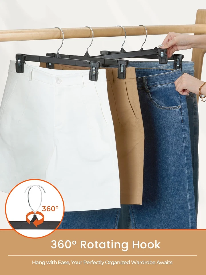 HOUSE DAY Perchas para Faldas 25 Piezas 10 Pulgadas Plástico Negro Perchas para Pantalones con Antideslizante Foto 3 de 4