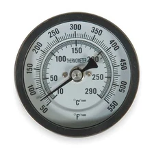 Zoro Select 1Nfy7 Bimetal Thermom, 3 In Dial, 50 To 550F, Connection Location: