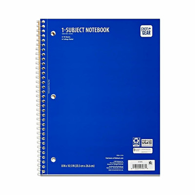 Pen+Gear 1-Subject Spiral Notebook Blue College Ruled 70 Sheets 8 x 10.5 in
