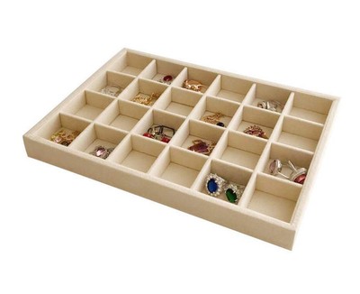 Premium Grade Beige Velvet Jewelry Organization Tray 24 Grids Removable and R...