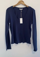 Z Supply Navy Blue Sirena Rib Long Sleeve Scoop Neck Tee Top Size XL NEW NWT