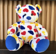Build-A-Bear Multicolor Hearts Teddy Bear Plush Blue Nose Stuffed Animal