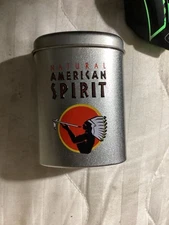 Vtg Natural American spirit Cig-empty Oval Silver tin-can 3 3/4” Advertisement