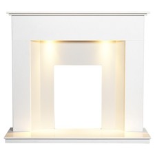 Image of Adam Alora White Marble Fireplace with Downlights, 48 Inch