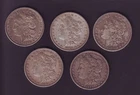 5 Morgan Dollars 1878 1879 1879S 1881 1890O 90% Silver VG / F